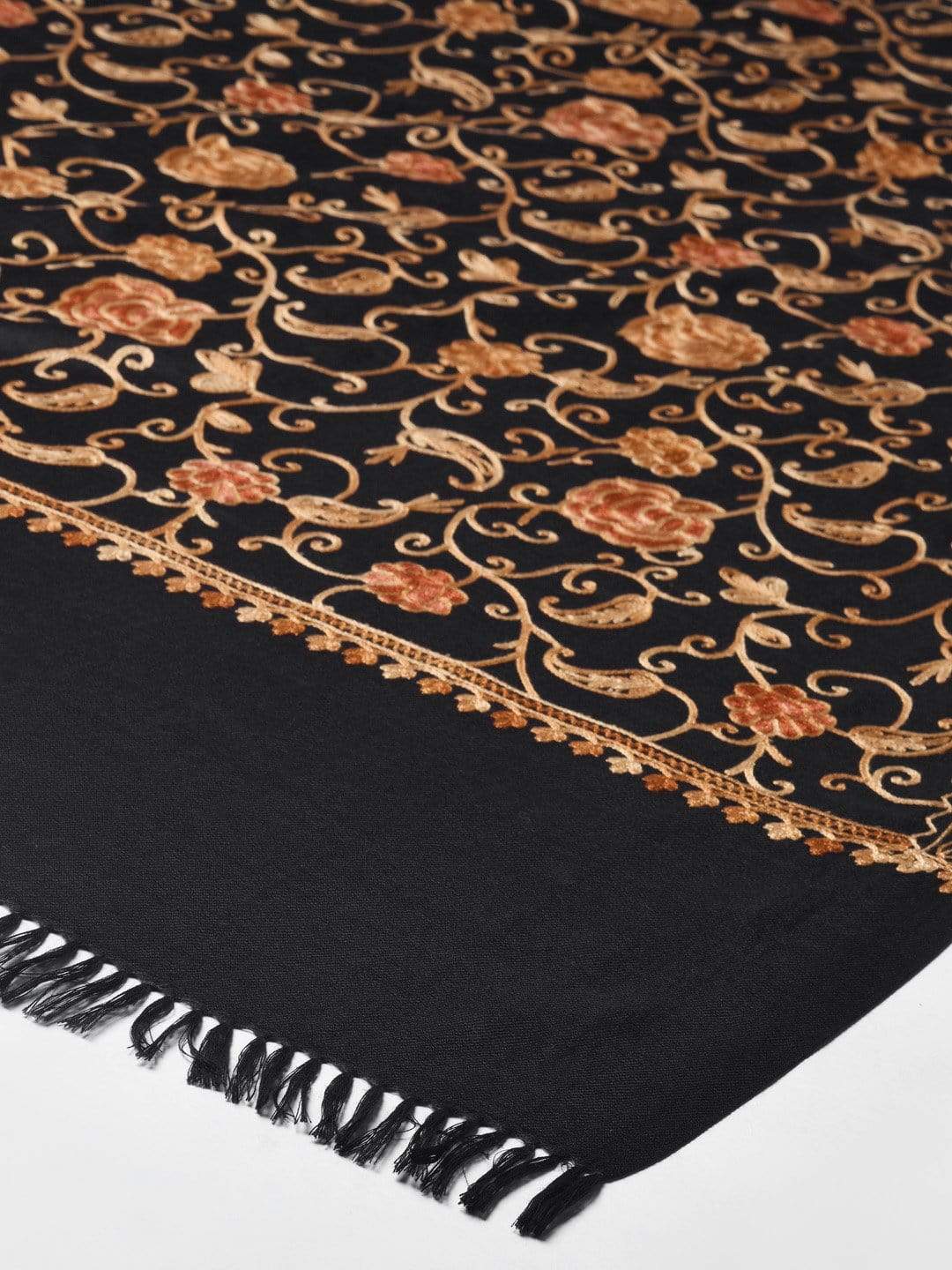 Pashtush India 70x200 Pashtush Women Navy Blue  Orange Embroidered Designer Shawl