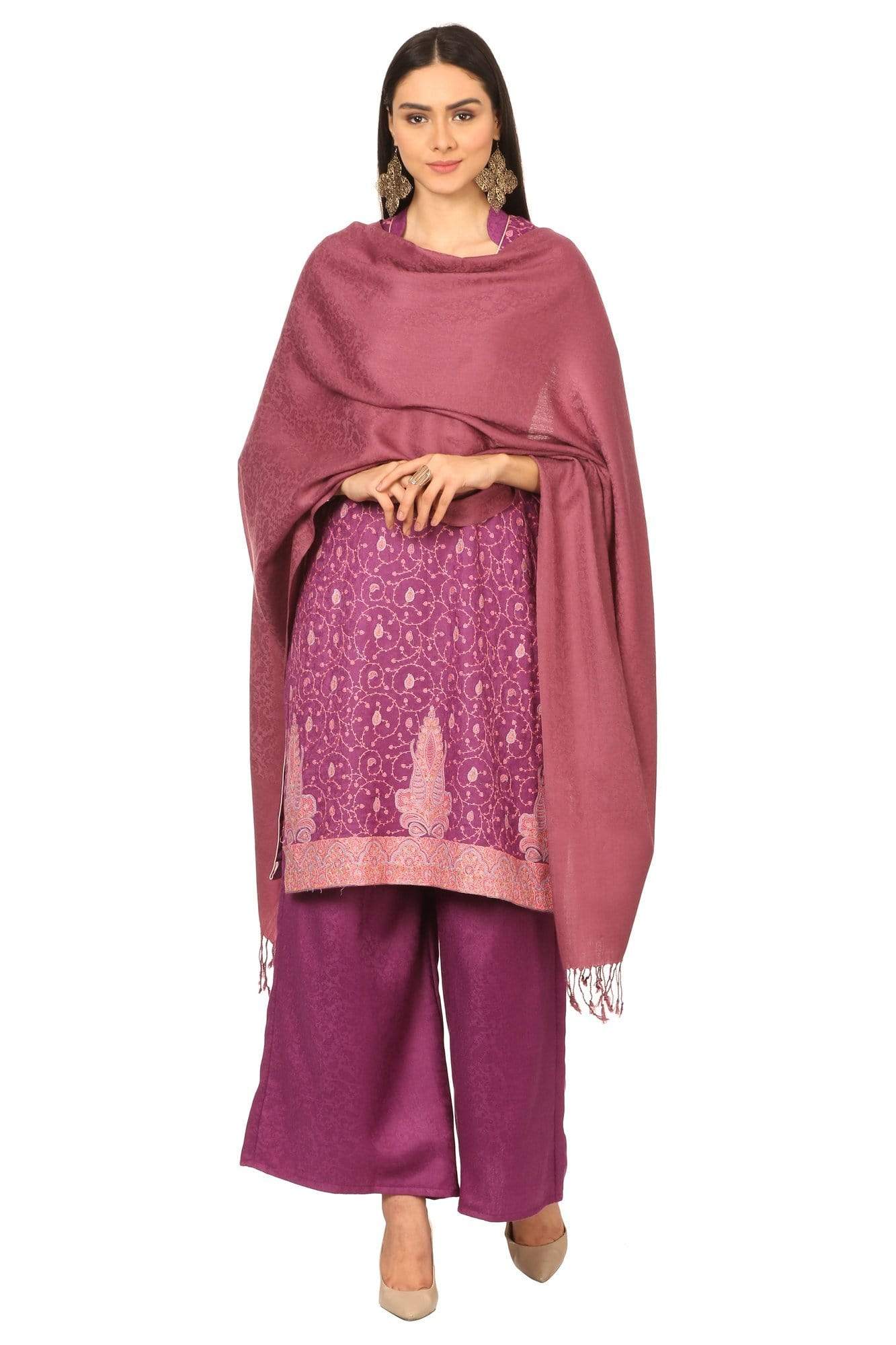 Pashtush India Stole Pashtush Kashmiri Embroidery Suit, Extra Fine Merino Wool, Soft Pashmina Feel Texture. With Self Stole (unstitched) - Peel