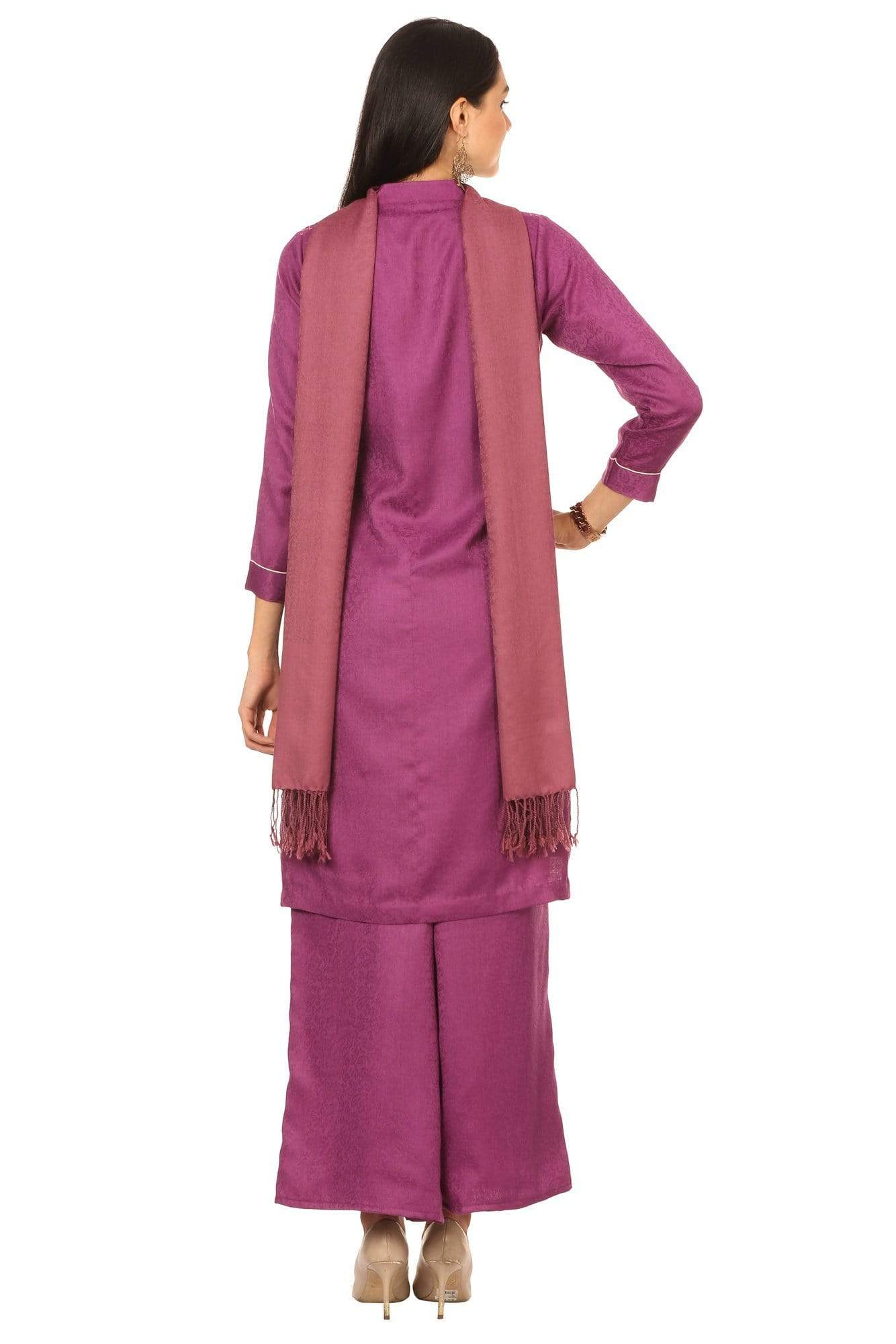 Pashtush India Stole Pashtush Kashmiri Embroidery Suit, Extra Fine Merino Wool, Soft Pashmina Feel Texture. With Self Stole (unstitched) - Peel