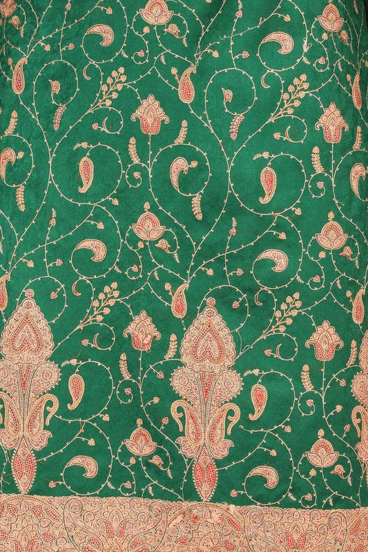 Pashtush India Stole Pashtush Kashmiri Embroidery Suit, Extra Fine Merino Wool, Soft Pashmina Feel Texture. With Self Stole (unstitched) - Bottle Green