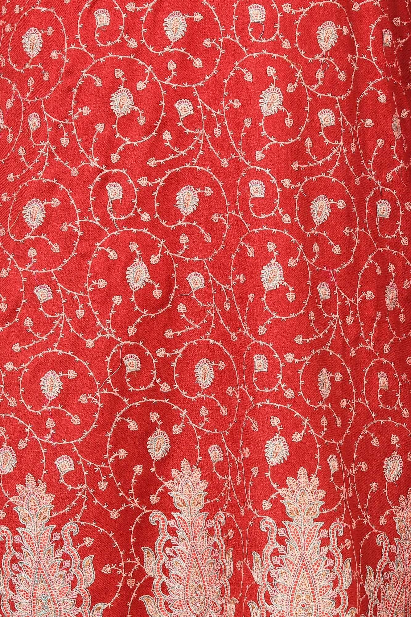 Pashtush India Stole Pashtush Kashmiri Embroidery Suit, Extra Fine Merino Wool, Soft Pashmina Feel Texture. With Self Stole (unstitched) - Crimson Maroon