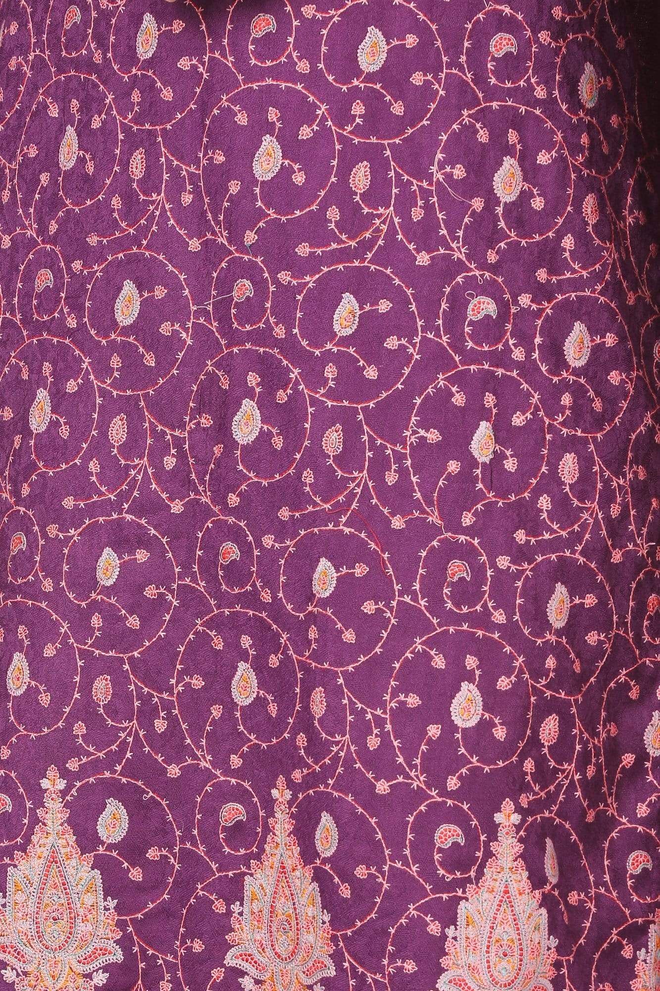 Pashtush India Stole Pashtush Kashmiri Embroidery Suit, Extra Fine Merino Wool, Soft Pashmina Feel Texture. With Self Stole (unstitched) - Deep Purple
