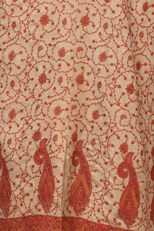 Pashtush India Stole Pashtush Kashmiri Embroidery Suit, Extra Fine Merino Wool, Soft Pashmina Feel Texture. With Self Stole (unstitched) - Sahara