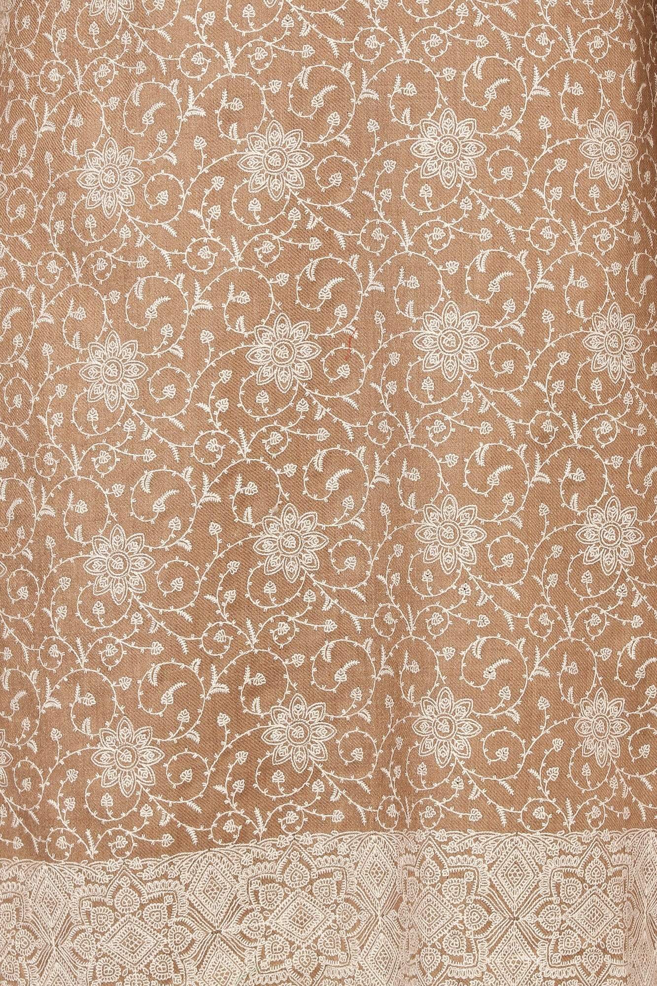 Pashtush India Stole Pashtush Kashmiri Embroidery Suit, Extra Fine Merino Wool, Soft Pashmina Feel Texture. With Self Stole (unstitched) - Tonal beige