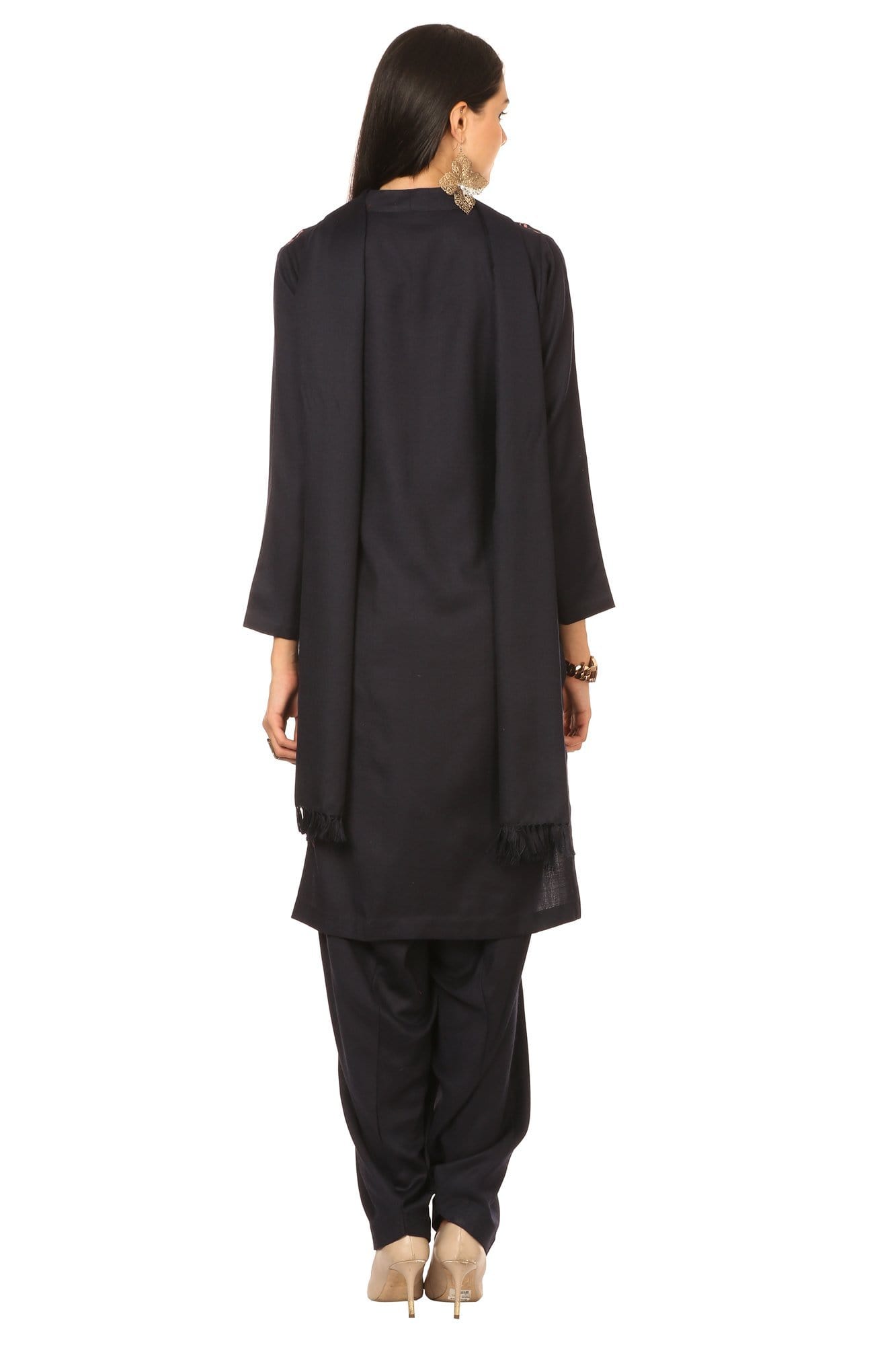Pashtush India Stole Pashtush Kashmiri Embroidery Suit, With Self Stole (unstitched) - Midnight Blue