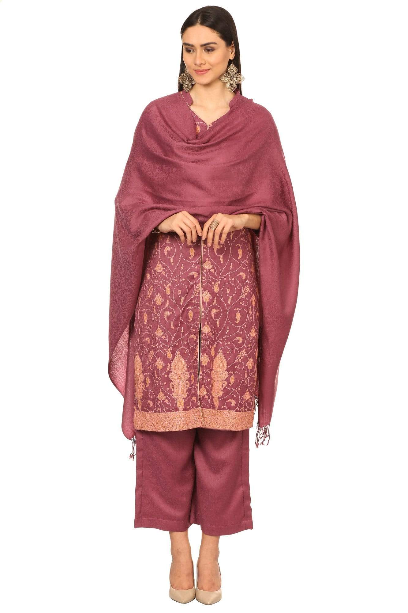 Pashtush India Stole Pashtush Kashmiri Embroidery Suit, With Self Stole (unstitched) - Peel Lilac
