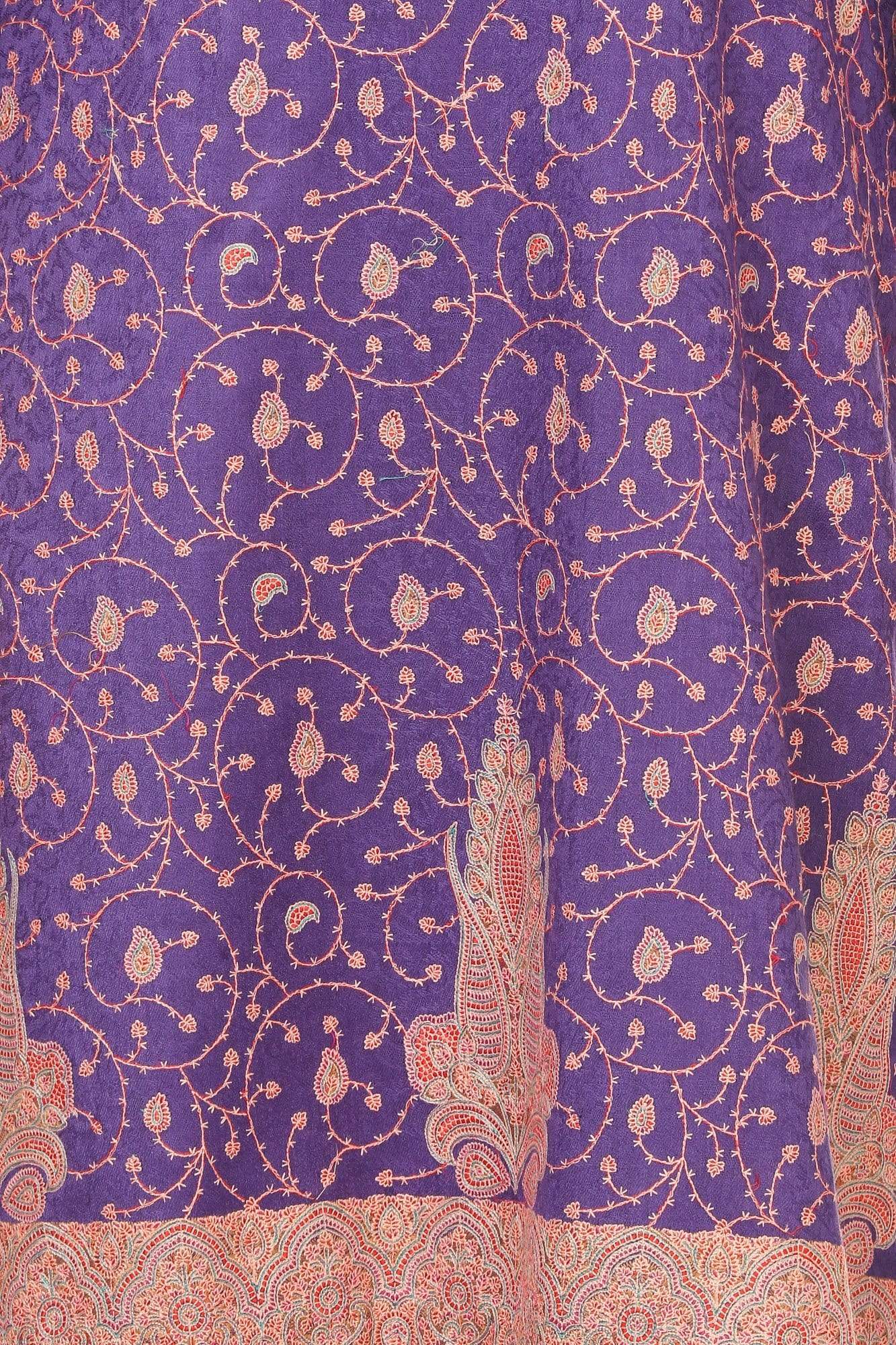 Pashtush India Stole Pashtush Kashmiri Embroidery Suit, With Self Stole (unstitched) - Purple