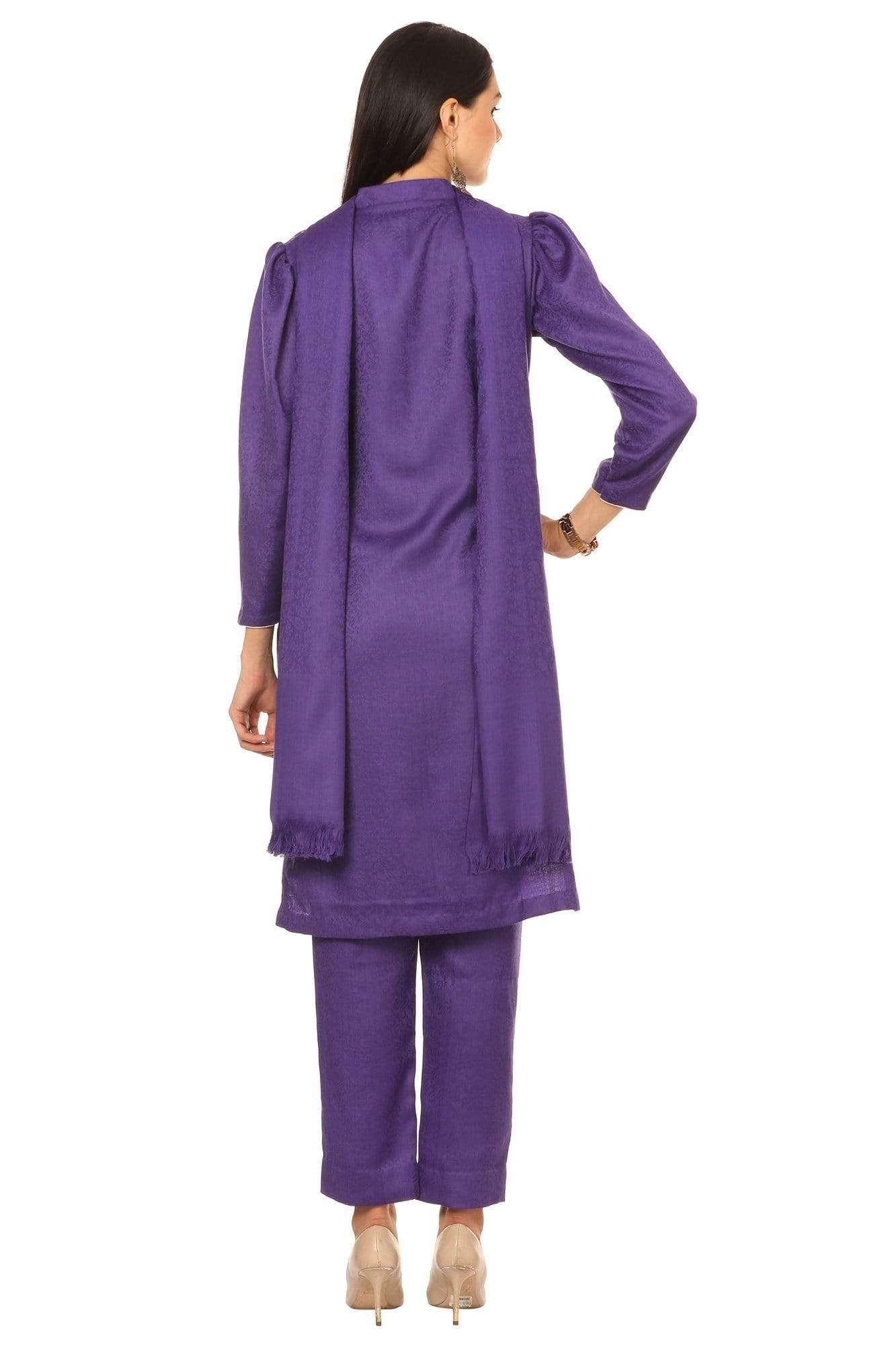 Pashtush India Stole Pashtush Kashmiri Embroidery Suit, With Self Stole (unstitched) - Purple