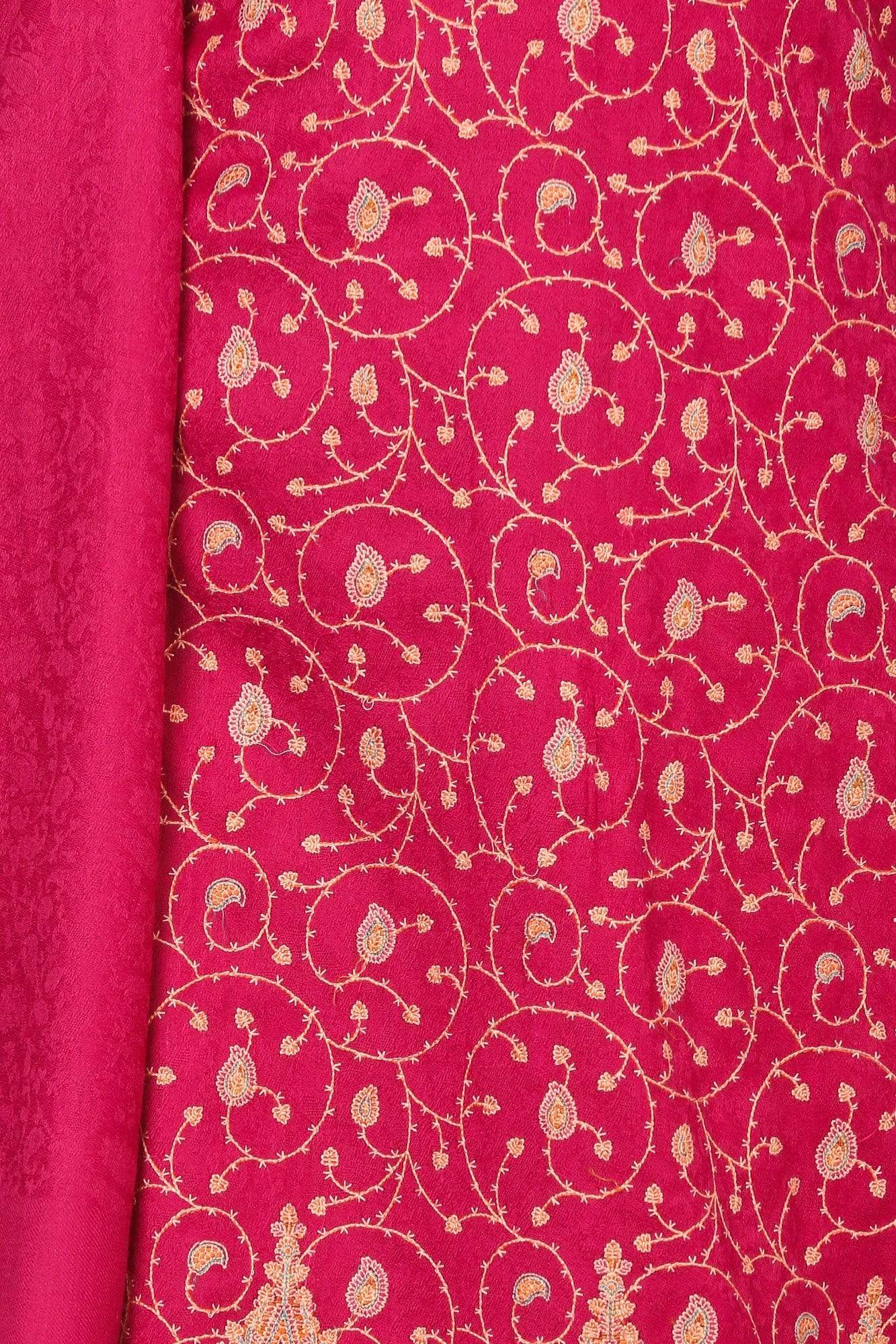 Pashtush India Stole Pashtush Kashmiri Embroidery, with Self Stole (unstitched) - Rich pink