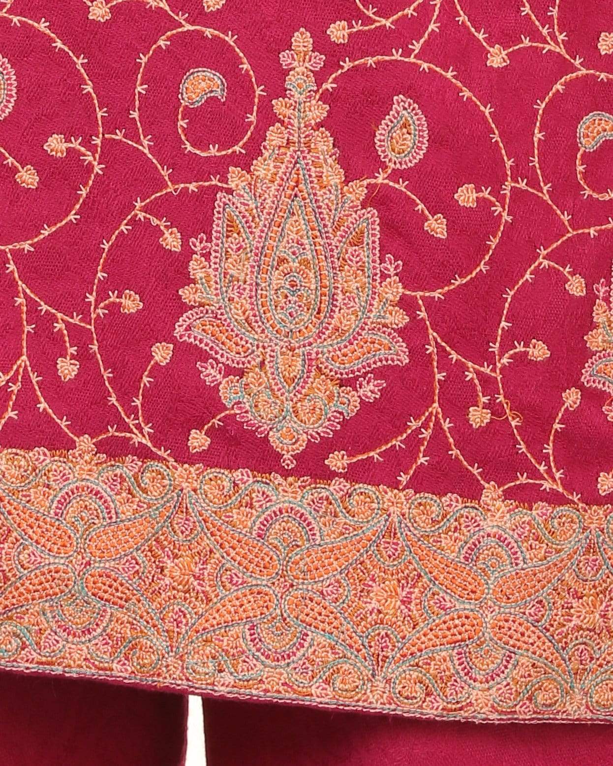 Pashtush India Stole Pashtush Kashmiri Embroidery, with Self Stole (unstitched) - Rich pink