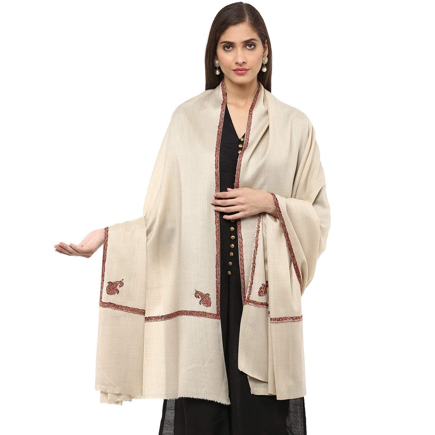 Pashtush India 100x200 Pashtush Kashmiri Hand Embroidery Shawl - kingri design.