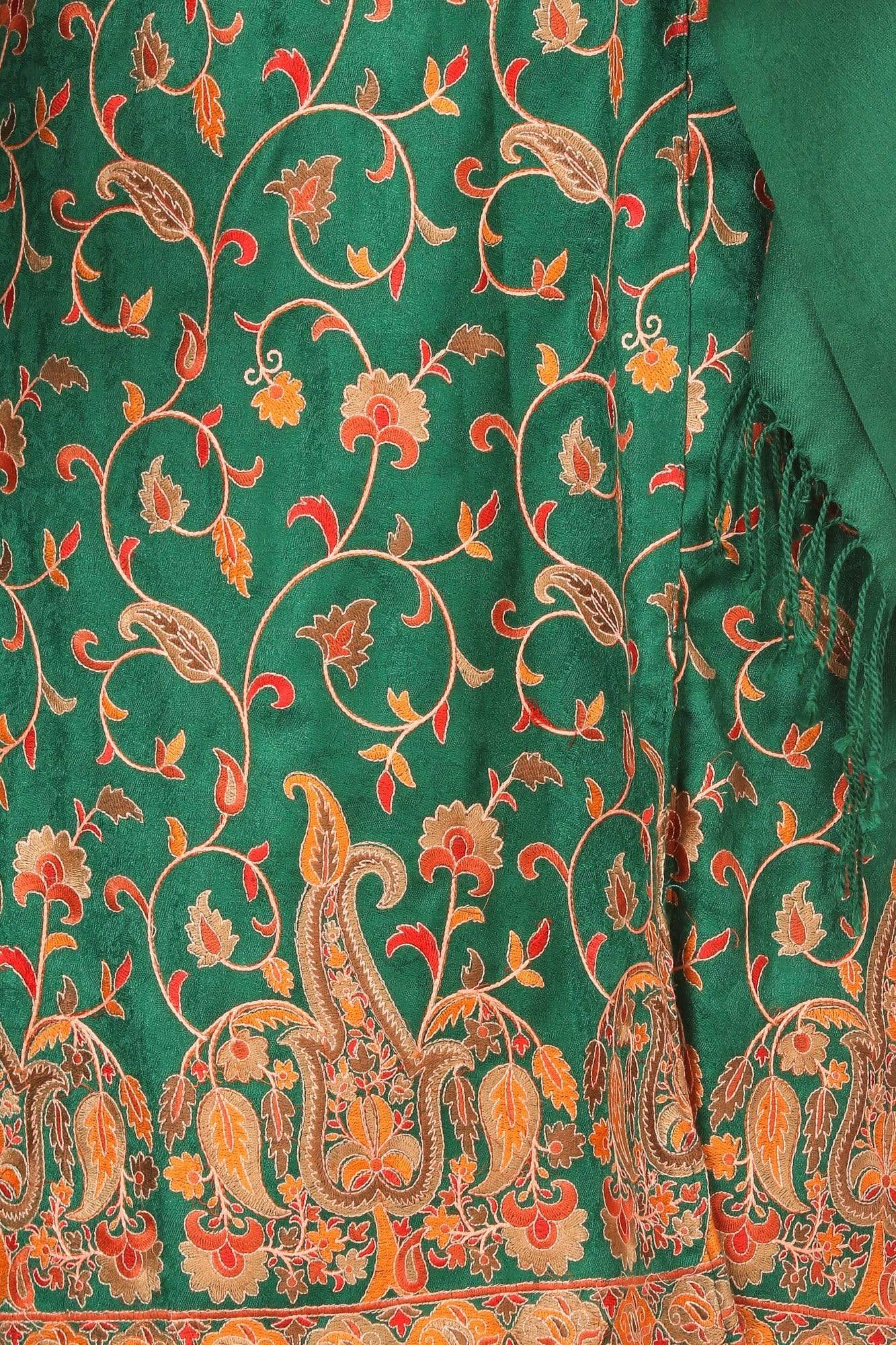 Pashtush India Stole Pashtush Kashmiri Papier Mache Embroidery Suit, Extra Fine Merino Wool, Soft Pashmina Feel Texture. With Self Stole (unstitched) - Bottle Green