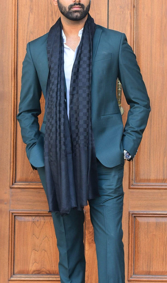 Pashtush India 70x200 Pashtush Men's Reversible Stole, checkered design Rich Black
