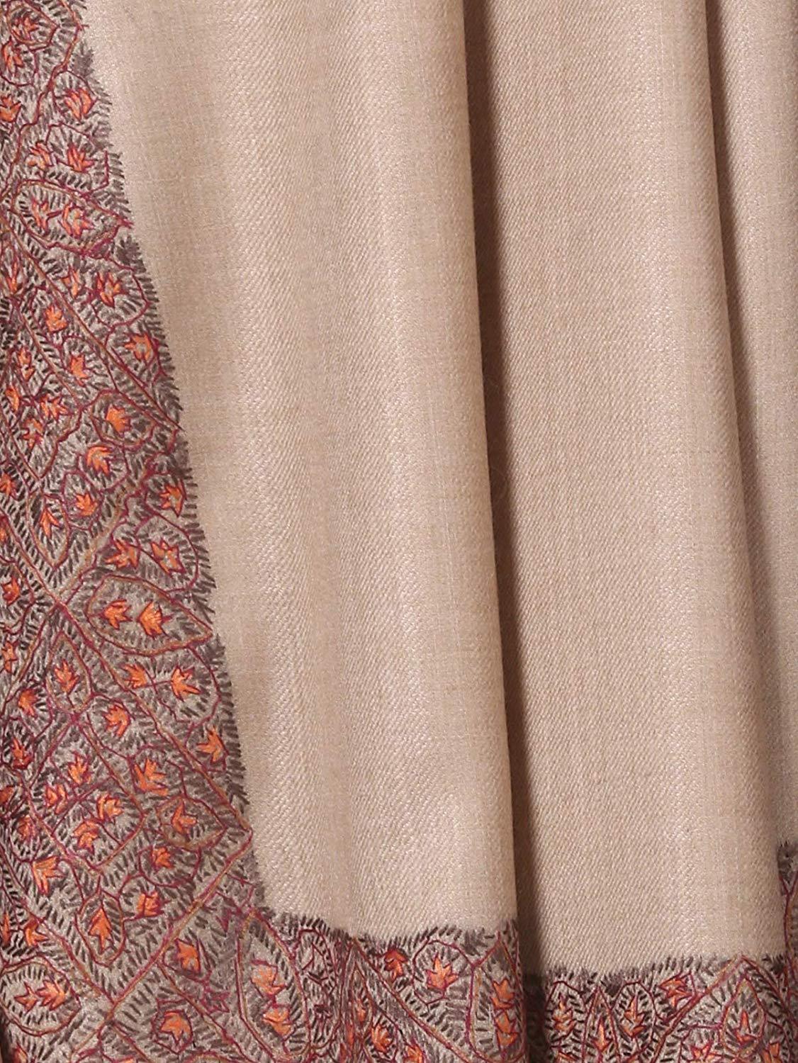 Pashtush India Shawl Pashtush Men's Woolen Hand Made Embroidered Daur Shawl (Taupe, Medium)