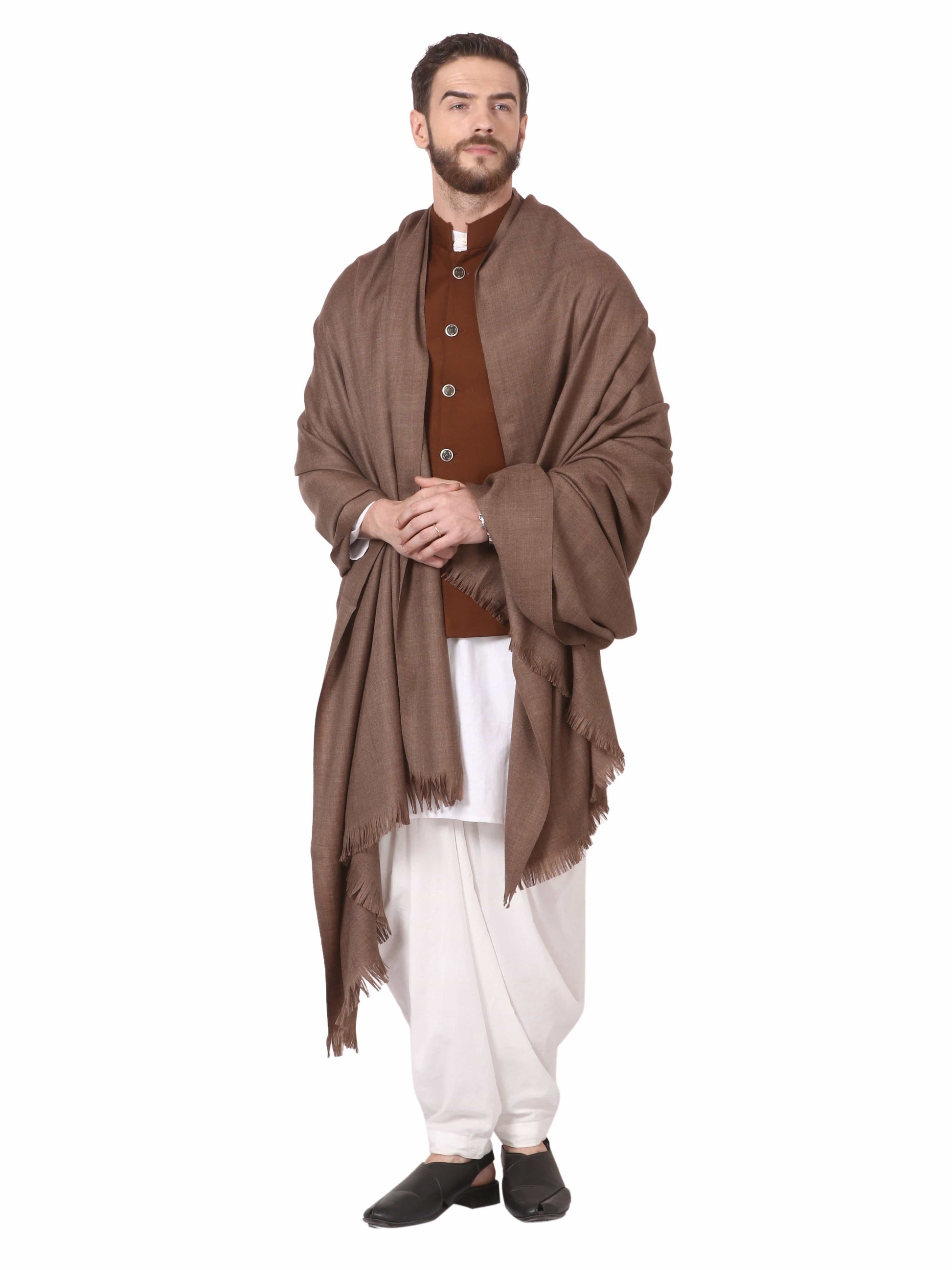 Pashtush Shawl Store Shawl Pashtush Mens 1 KG Shawl, Full Size 54 x 108 inches, Extra warm, Dark Brown