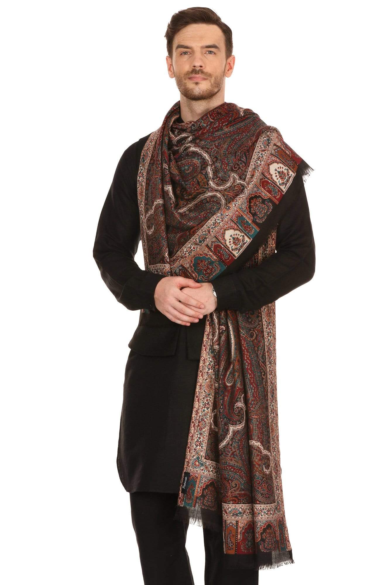 Pashtush Shawl Store Stole Pashtush Mens Antique Heritage Design, Jamawar Shawl, Fine Wool