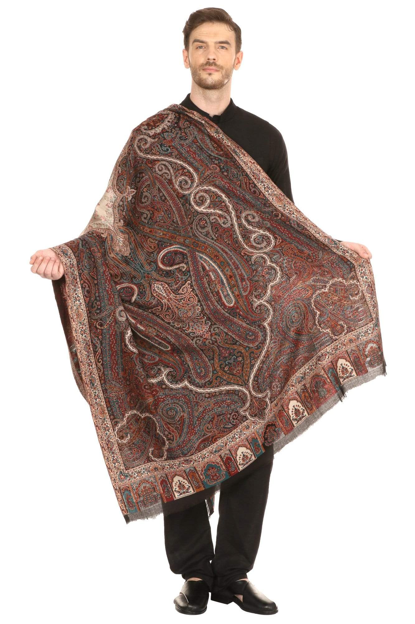 Pashtush Shawl Store Stole Pashtush Mens Antique Heritage Design, Jamawar Shawl, Fine Wool