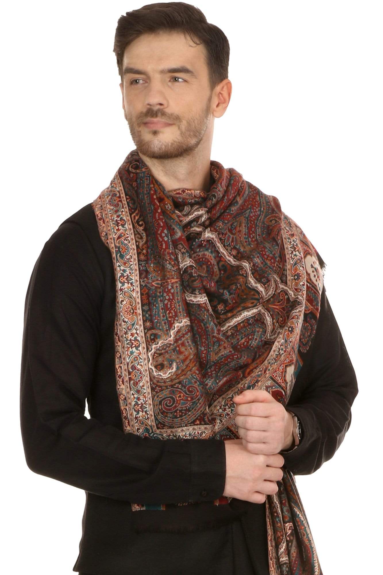 Pashtush Shawl Store Stole Pashtush Mens Antique Heritage Design, Jamawar Shawl, Fine Wool