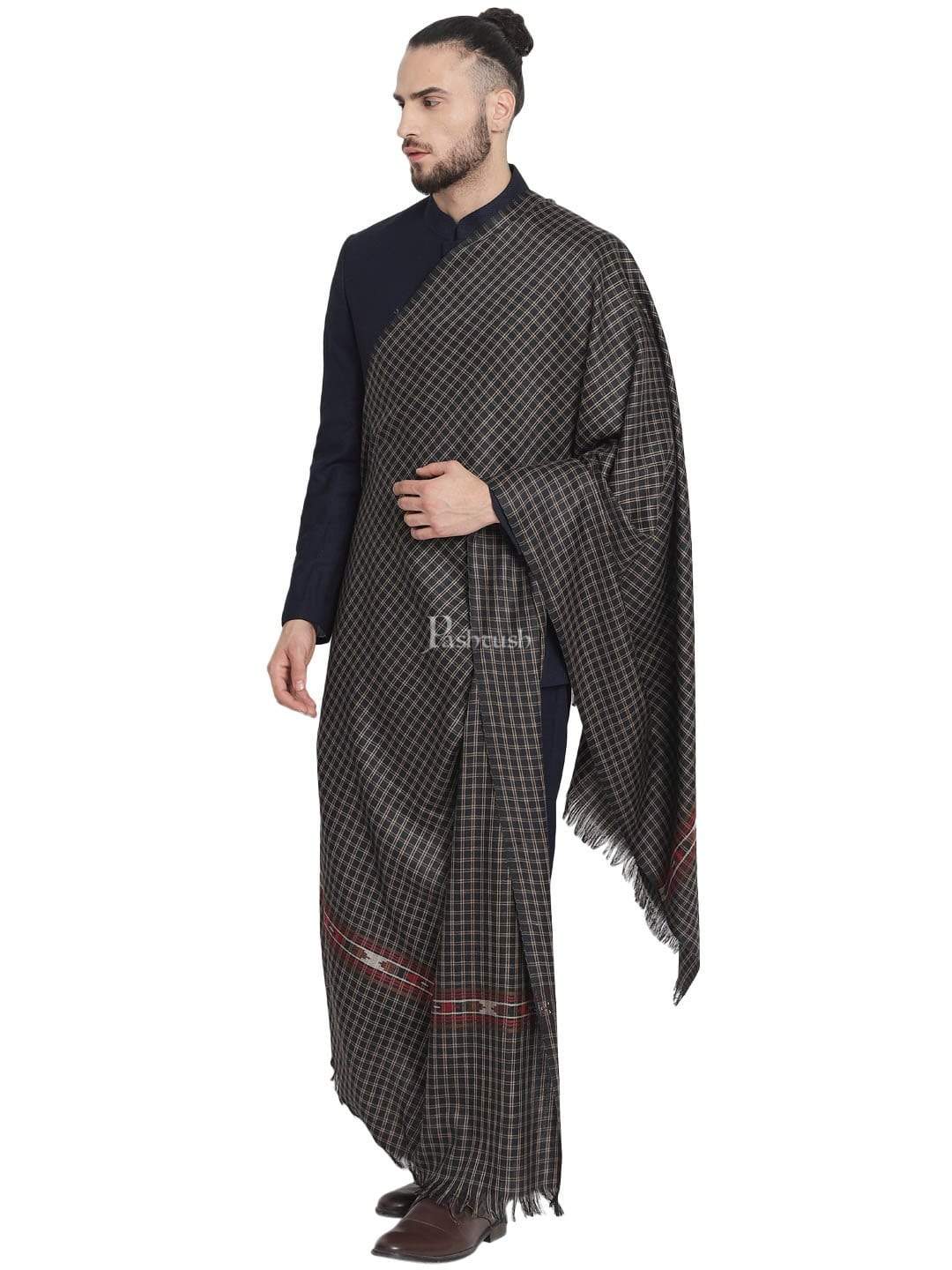 Pashtush India 100x200 Pashtush Mens Aztec Weave Stole, from Himachal, Black