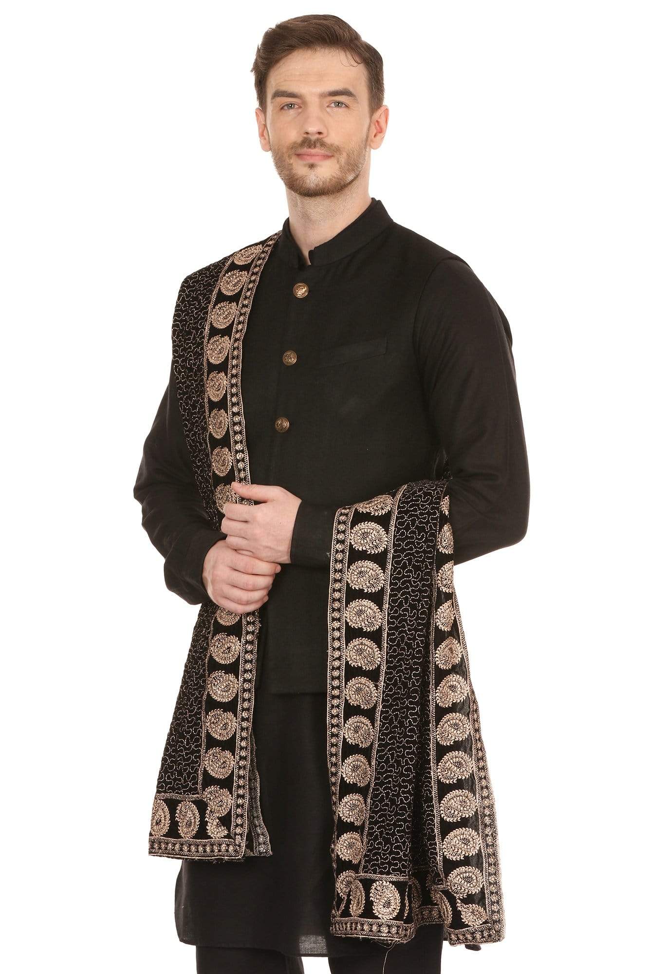 Pashtush India Shawl Pashtush Mens Black Velvet Shawl
