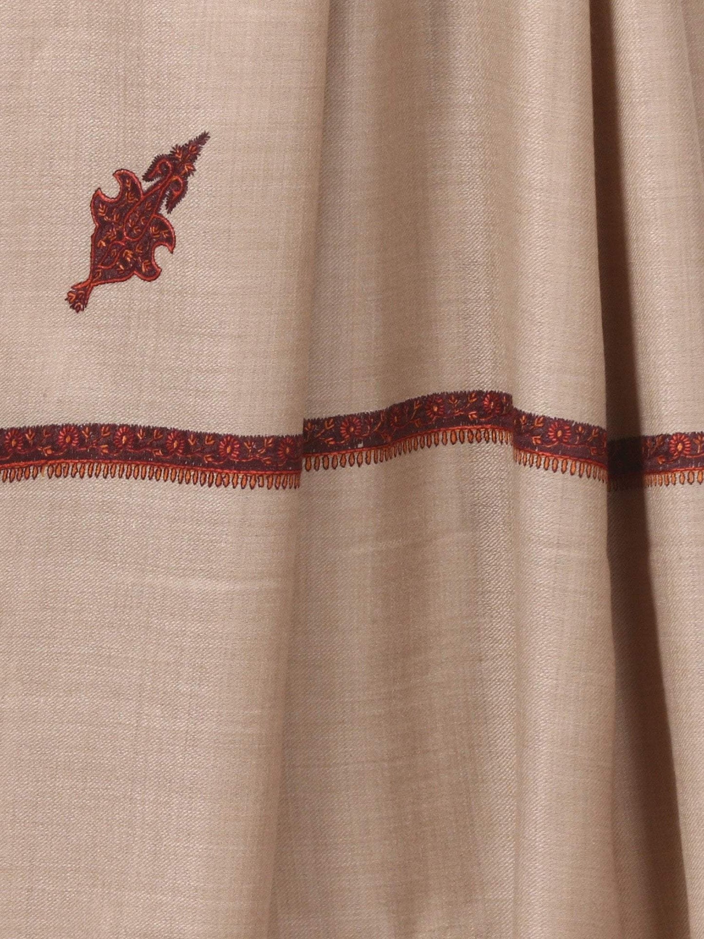 Pashtush India 114x228 Pashtush Mens Border Embroidery Mens shawl with handwork - Beige