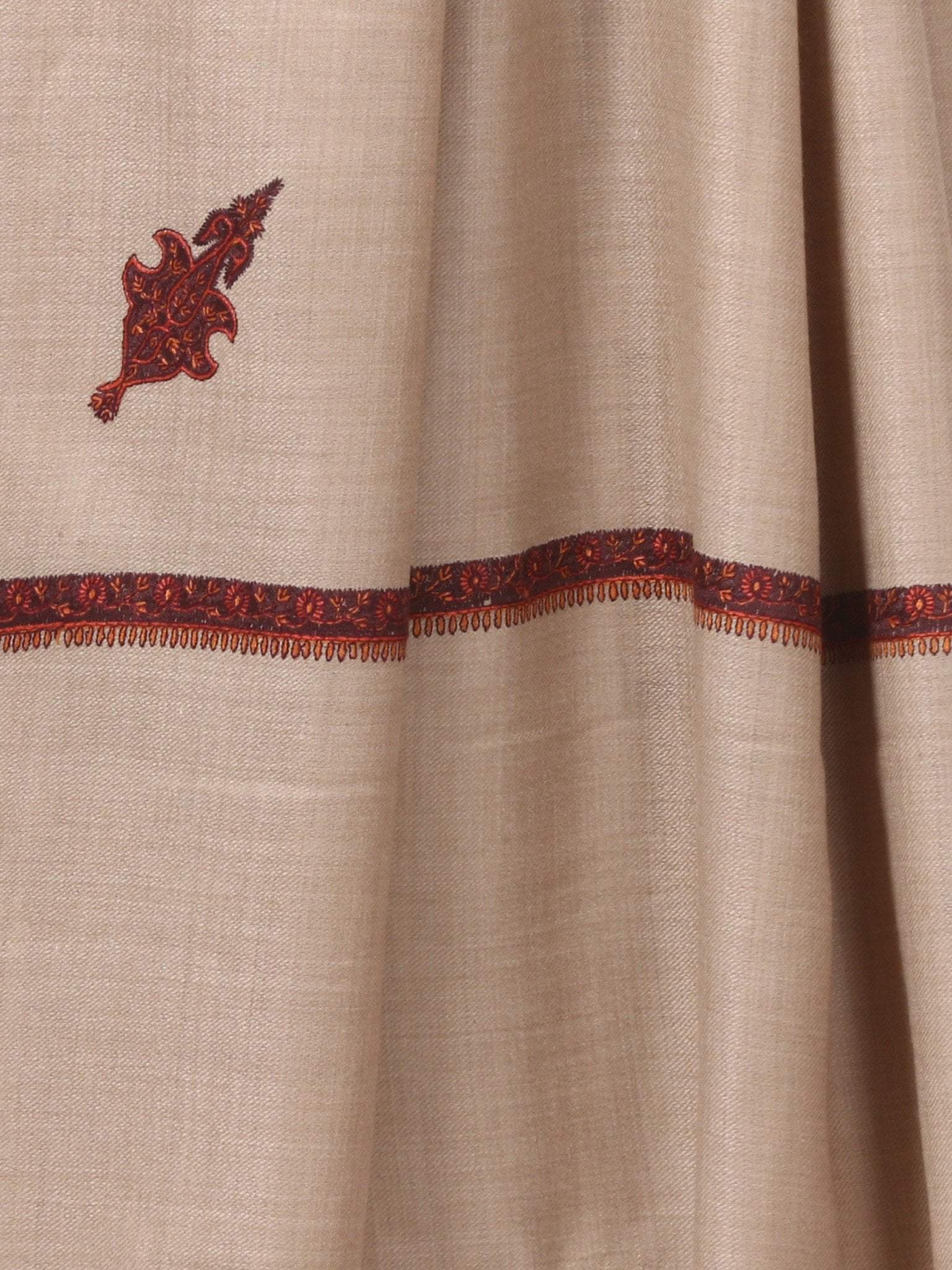 Pashtush India 114x228 Pashtush Mens Border Embroidery Mens shawl with handwork - Beige