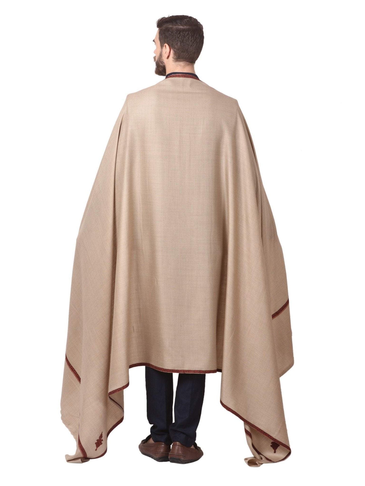 Pashtush India 114x228 Pashtush Mens Border Embroidery Mens shawl with handwork - Beige