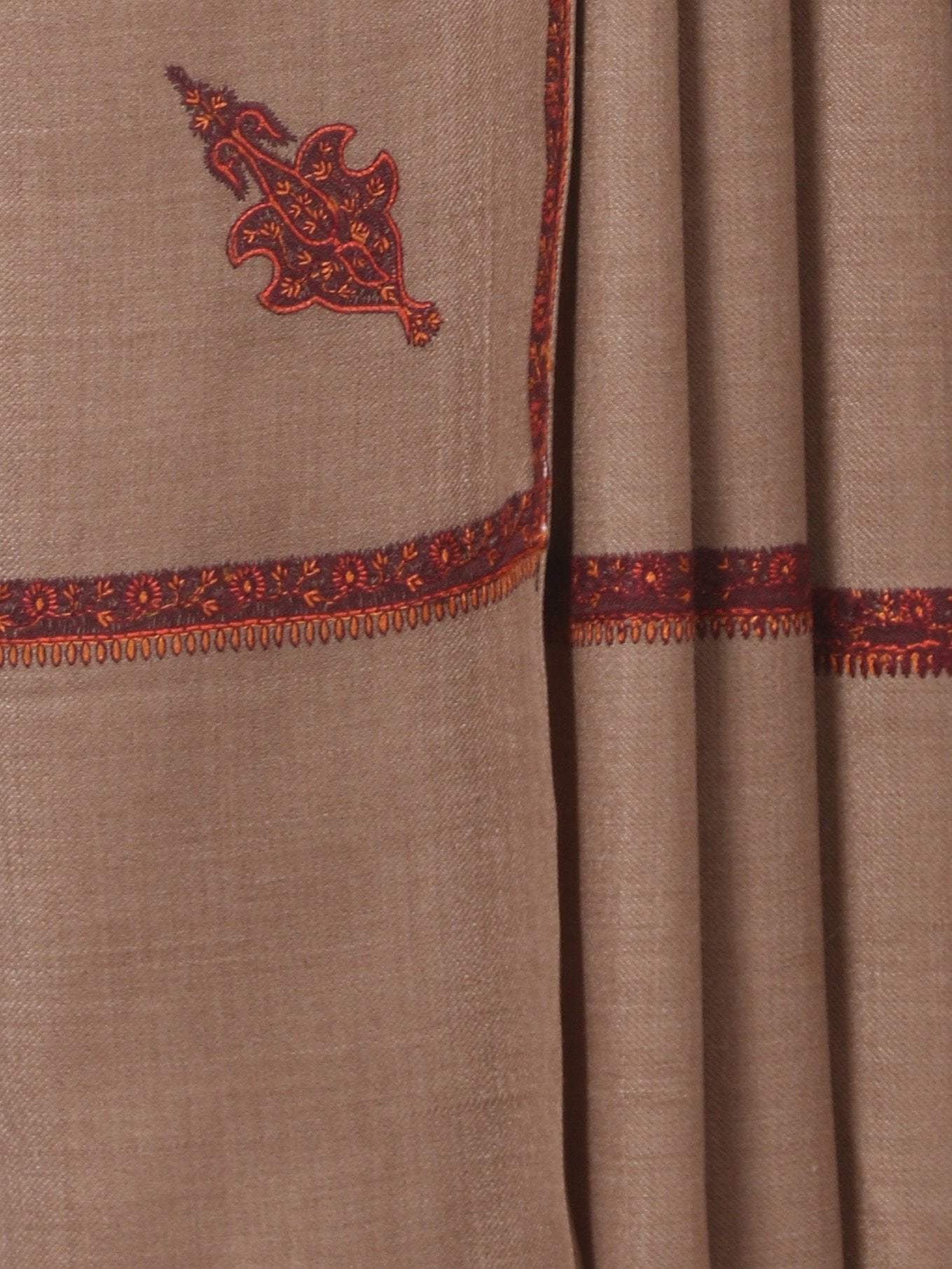 Pashtush India 127x254 Pashtush Mens Border Embroidery Mens shawl with handwork in Dark Taupe
