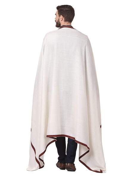 Pashtush India Shawl Pashtush Mens Border Embroidery Mens shawl with handwork in White