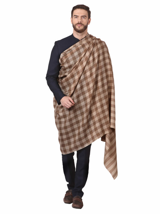 Pashtush India Shawl Pashtush Mens Check Shawl, Extra Fine Merino Wool, Warm, Soft and Light Weight