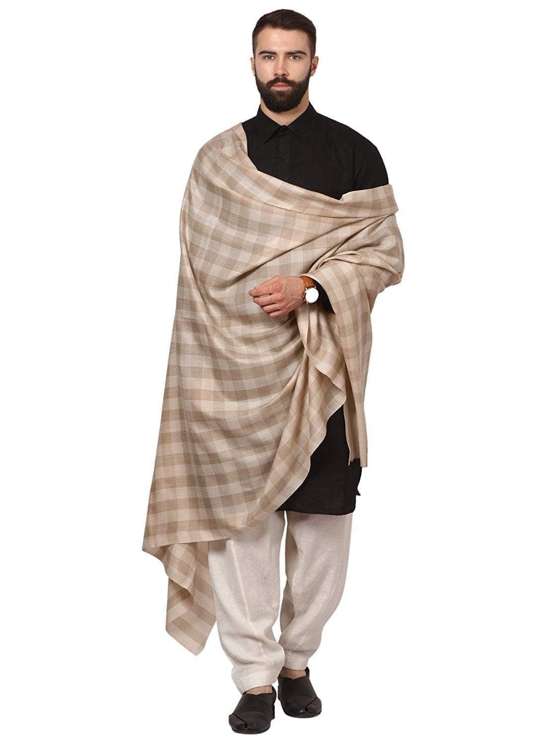 Pashtush India Shawl Pashtush Mens Check Shawl, Extra Fine Wool, Soft and Light Weight