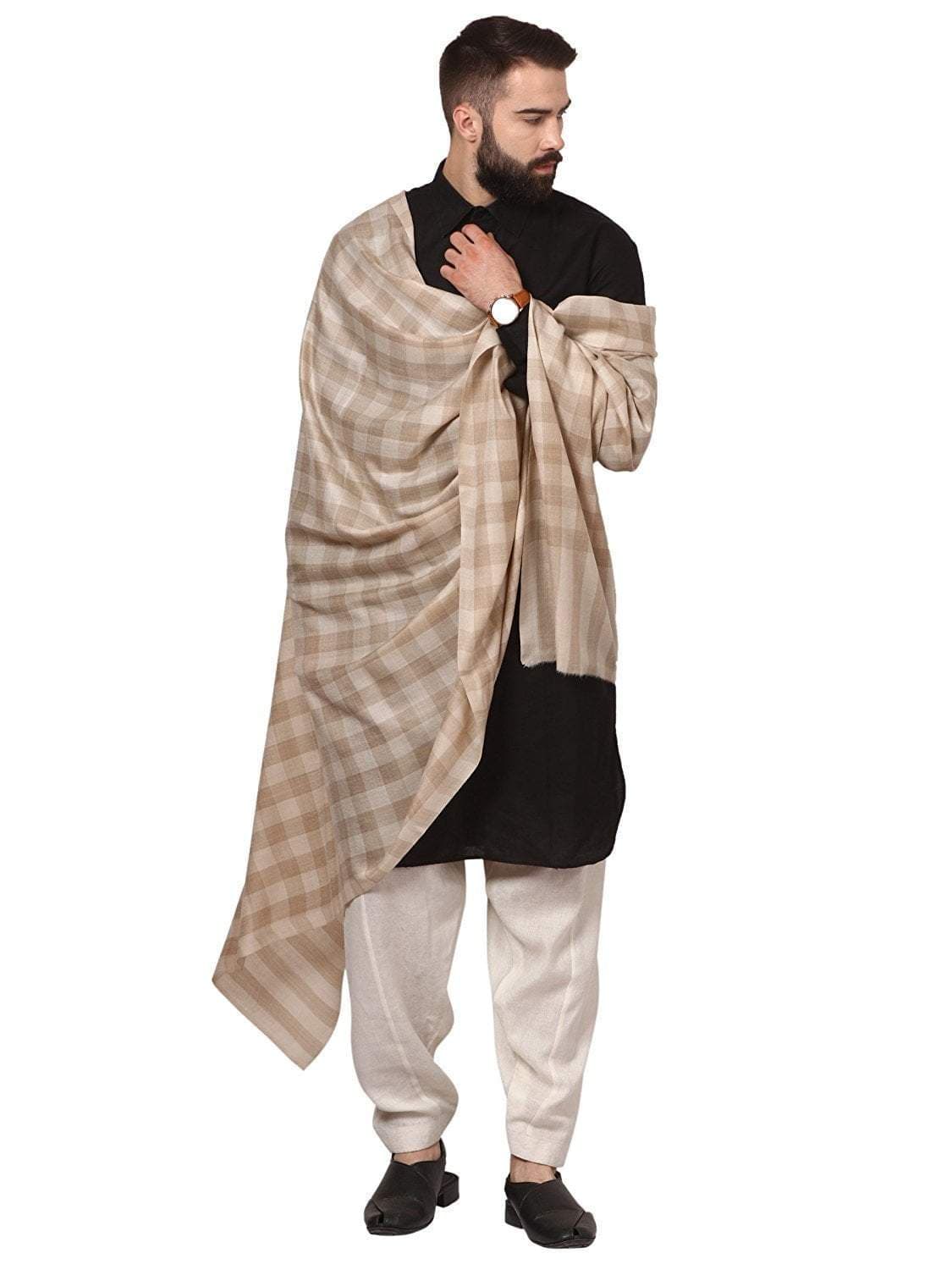 Pashtush India Shawl Pashtush Mens Check Shawl, Extra Fine Wool, Soft and Light Weight