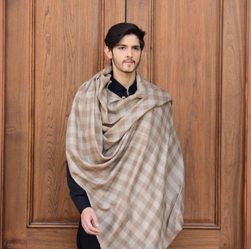 Pashtush India Shawl Pashtush Mens Check Shawl, Extra Fine Wool, Soft and Light Weight