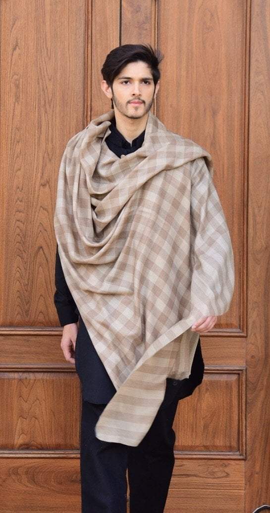 Pashtush India Shawl Pashtush Mens Check Shawl, Extra Fine Wool, Soft and Light Weight