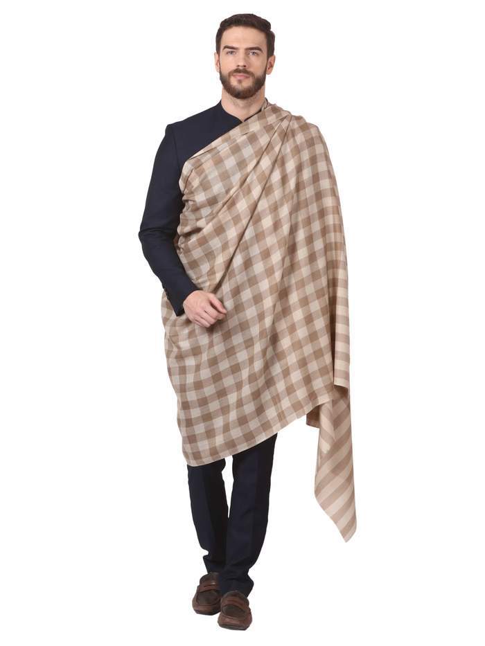 Pashtush India Shawl Pashtush Mens Check Shawl, Extra Fine Wool, Soft and Light Weight