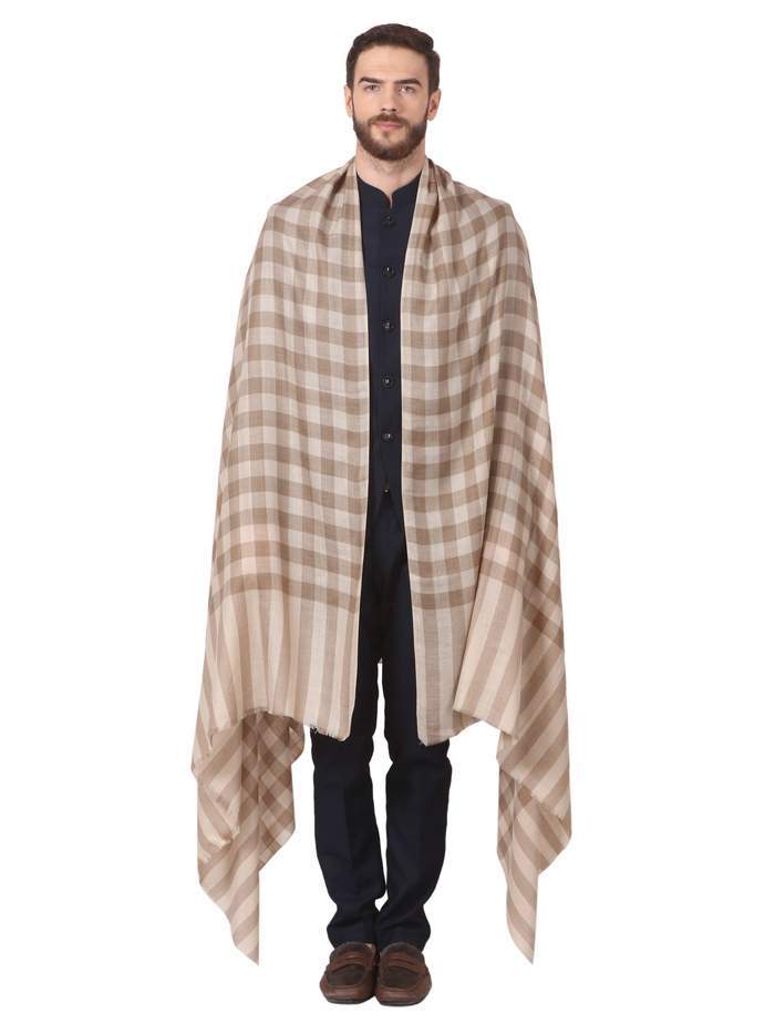 Pashtush India Shawl Pashtush Mens Check Shawl, Extra Fine Wool, Soft and Light Weight