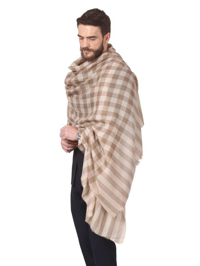 Pashtush India Shawl Pashtush Mens Check Shawl, Extra Fine Wool, Soft and Light Weight