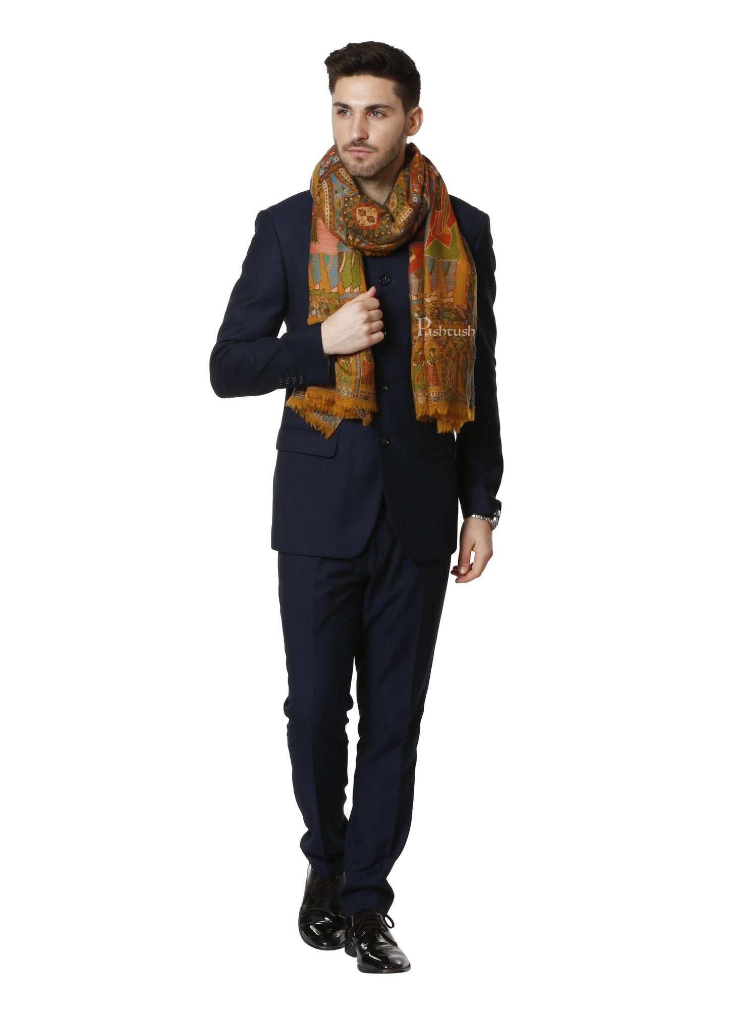 Pashtush India 100x200 Pashtush Mens Darbar Stole, With Woven Kaani,  Pure Wool, Woolmark Certified