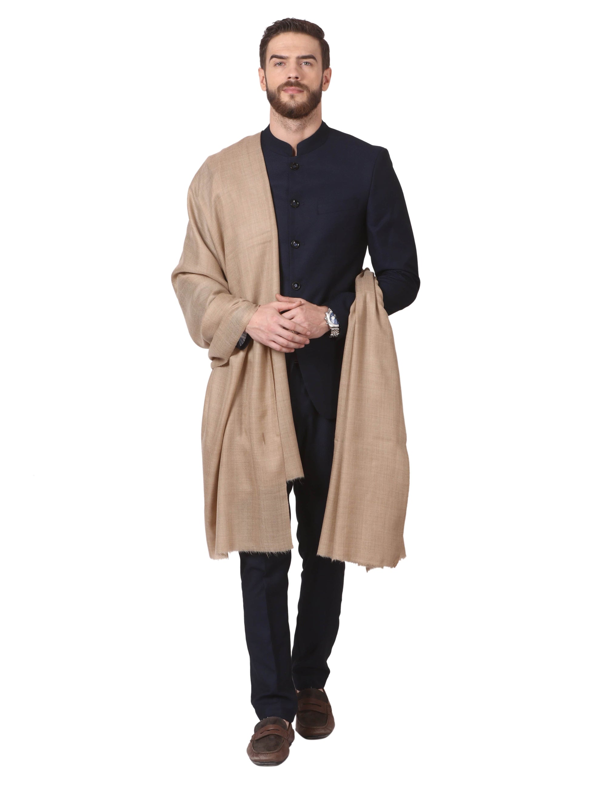 Pashtush India 114x228 Pashtush Mens Diamond Weave Shawl, Fine Wool Medium Size, Beige