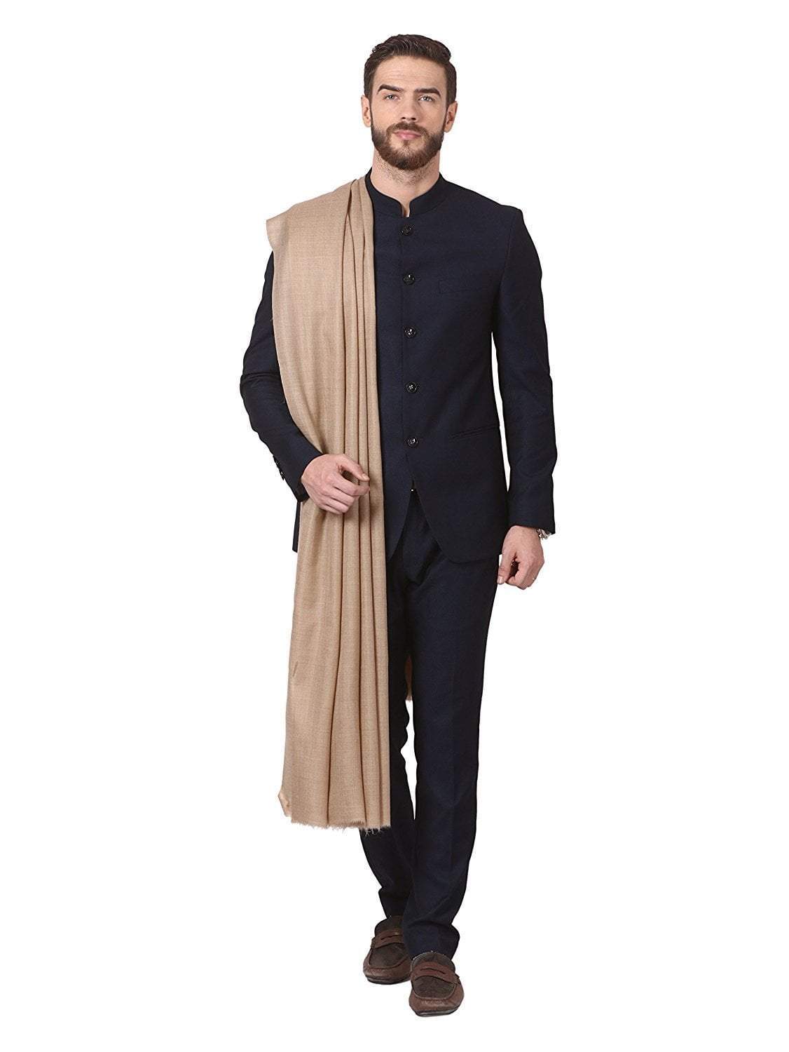 Pashtush India 114x228 Pashtush Mens Diamond Weave Shawl, Fine Wool Medium Size, Beige
