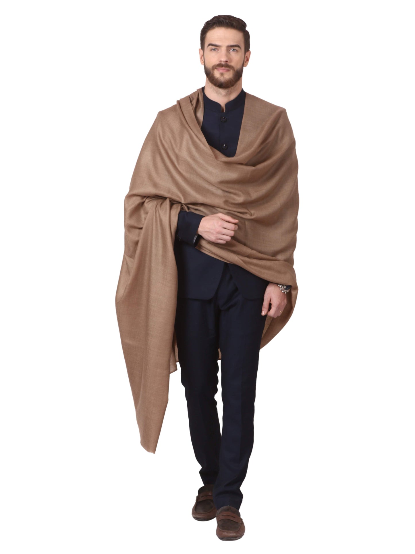Pashtush India Shawl Pashtush Mens Diamond Weave Shawl, Fine Wool, Medium Size, Taupe