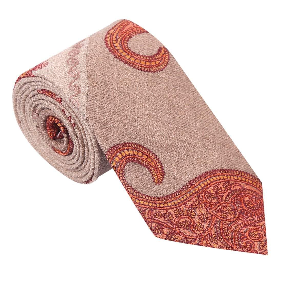 Pashtush Shawl Store Tie Pashtush Mens Embroidered Necktie, Extra Fine Pashmna and Wool, Paisley Design, Free Size