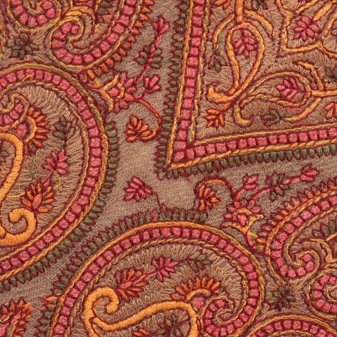 Pashtush Shawl Store Tie Pashtush Mens Embroidered Necktie, Pashmina and Wool, Paisley Design, Beige
