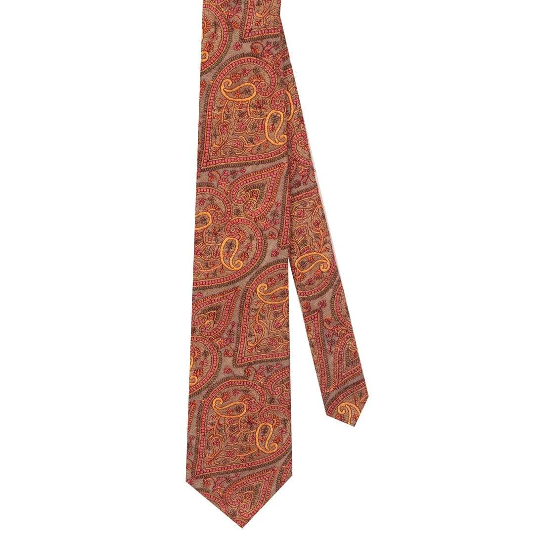 Pashtush Shawl Store Tie Pashtush Mens Embroidered Necktie, Pashmina and Wool, Paisley Design, Beige
