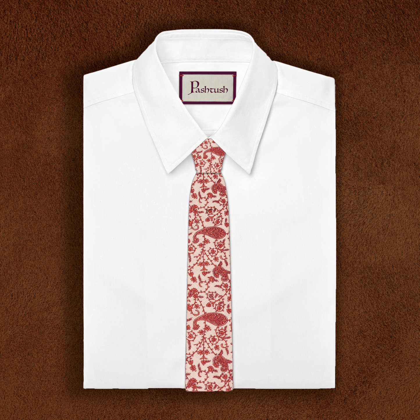 Pashtush Shawl Store Tie Pashtush Mens Embroidered Necktie, Pashmina and Wool, Paisley Design, Free Size, beige