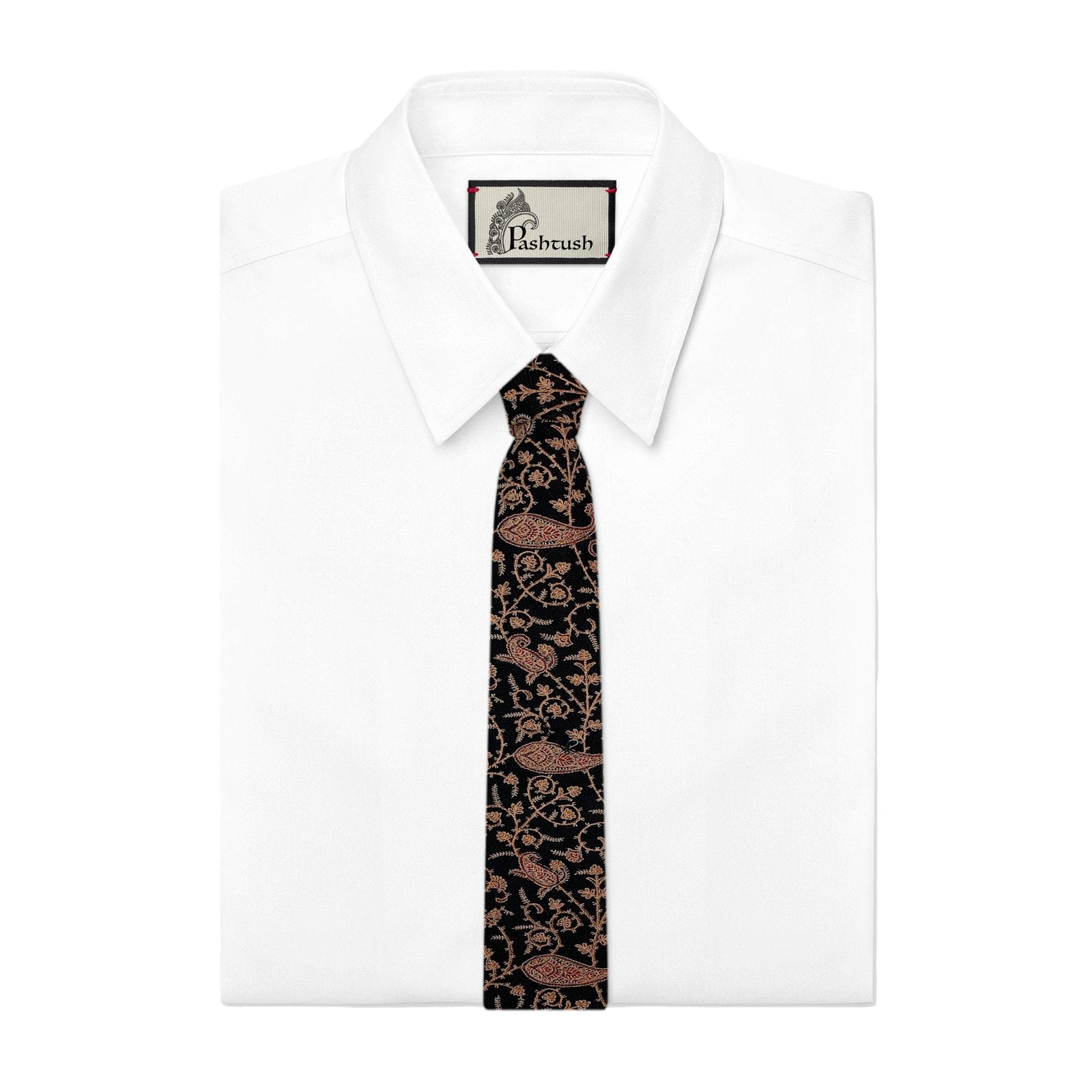 Pashtush India Tie Pashtush Mens Embroidered Necktie, Wool, Paisley Design, Black