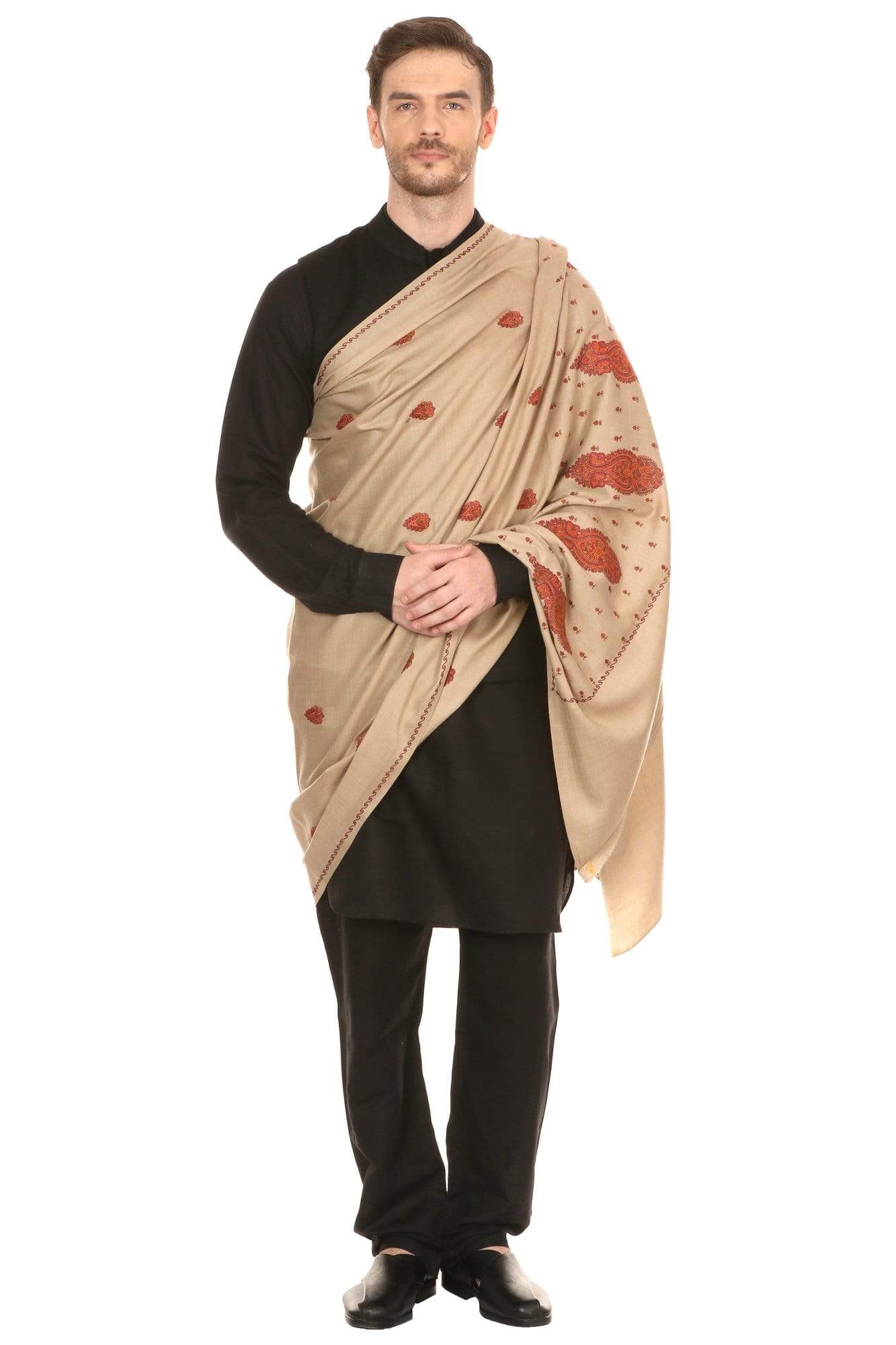 Pashtush India Shawl Pashtush Mens Embroidered Shawl in Extra Fine Wool Shawl