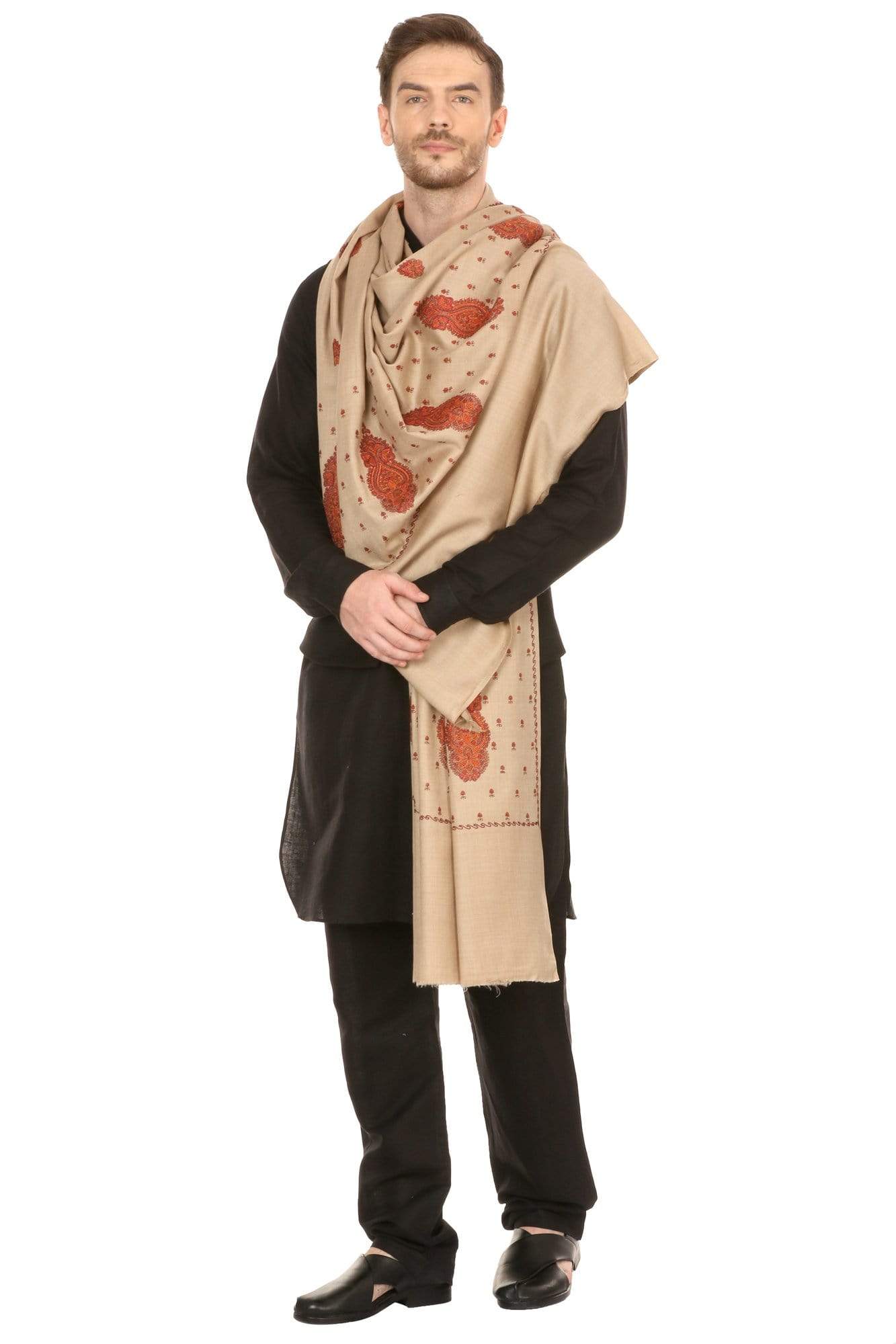 Pashtush India Shawl Pashtush Mens Embroidered Shawl in Extra Fine Wool Shawl
