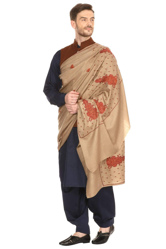 Pashtush India 114x228 Pashtush Mens Embroidered Shawl in Extra Fine Wool Shawl