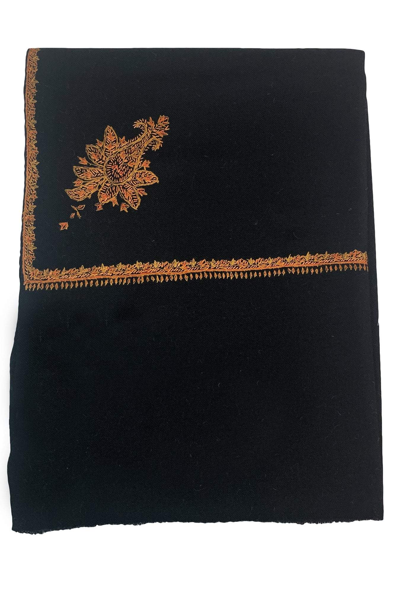 Pashtush Store Shawl Pashtush Mens Embroidery Shawl, Gents Thick Wool Shawls, 100% Handmade Embroidery, Black